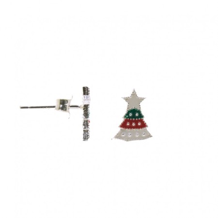 Sterling Silver Christmas Tree Stud Earrings - Click Image to Close